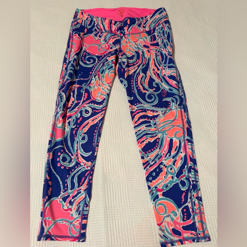 Lilly Pulitzer Navy, Pink & Coral Abstract Print Leggings
